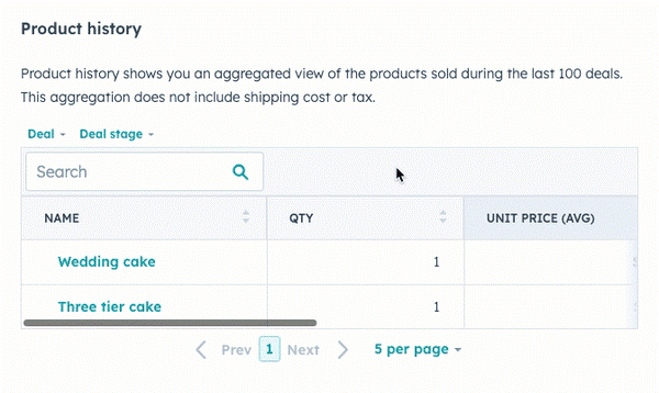 Product geschiedenis in HubSpot