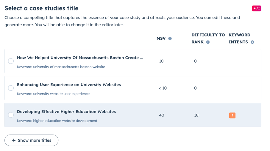 Selecteer een titel voor je AI Case Studies in HubSpot