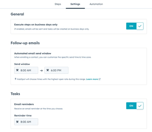 Sequence in HubSpot met automatische taken en e-mails