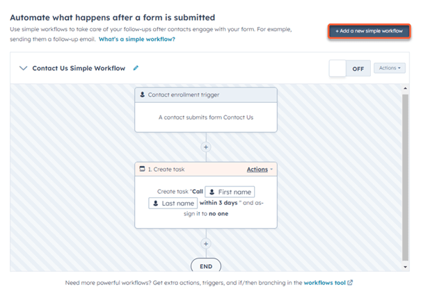 Simpele workflow bij de formulieren editor in HubSpot