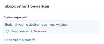 Slimme regel aan een onderwerpregel van je marketing e-mail in HubSpot toevoegen