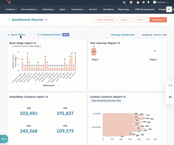 Snelle dashboard filters in HubSpot