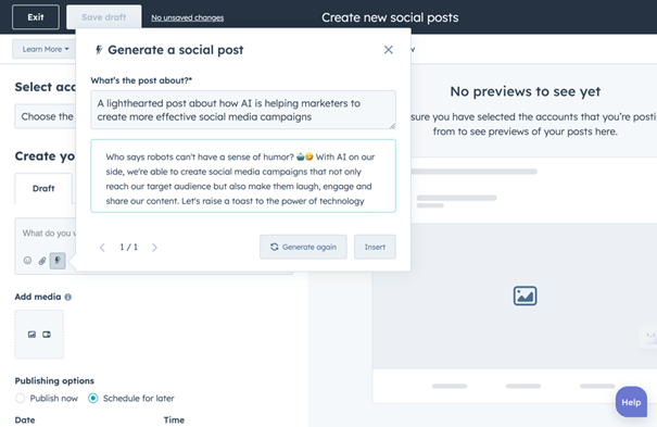 Social Post met de AI-contentmaker van HubSpot schrijven
