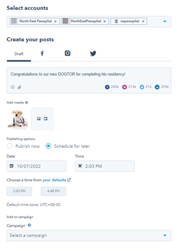 Sociale media planner en kalender HubSpot - sociale media post maken