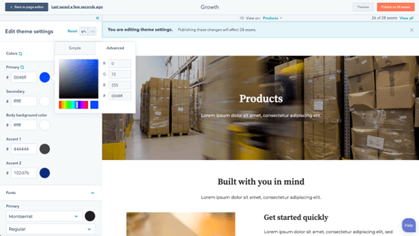 Stijlopties in je website thema van HubSpot