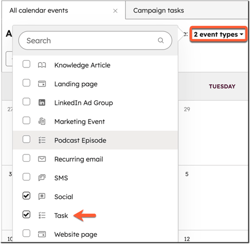 Taken in de marketingkalender van HubSpot