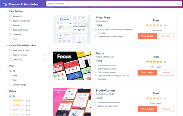 Themas voor je bedrijfswebsite in HubSpot