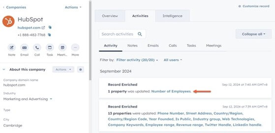 Verrijkingskaart CRM-records HubSpot