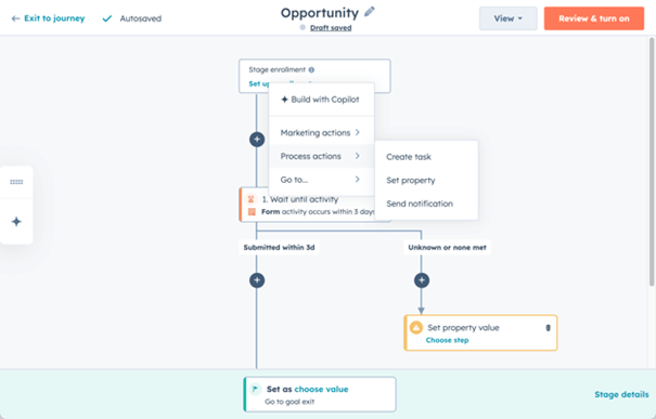 Vertakkingen bij Journey Automation in HubSpot maken met de AI-aangedreven Breeze Copilot