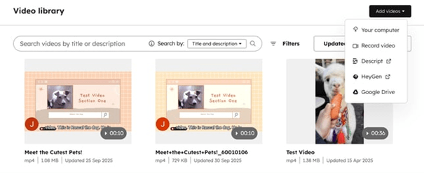 Video library in HubSpot