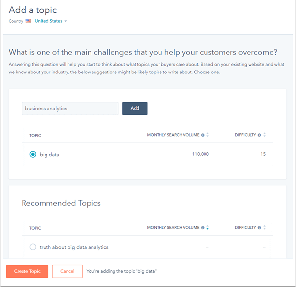Vind het onderwerp van je topic cluster in de SEO-tool van HubSpot