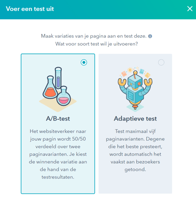 A/b testen in Hubspot is super handig en kan gedaan worden met websitepagina's, e-mails en call to action. Hier een voorbeeld van een A/B test op een webpagina. 
