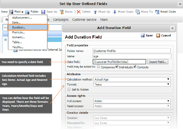Maximizer CRM 2017 Duration Field